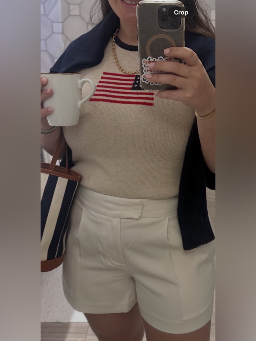 Sleeveless Flag cotton Top - Navy Trim, White - Picture 6 of 6